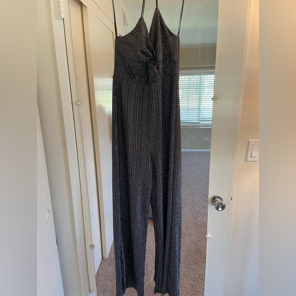 Metallic black jumpsuit.